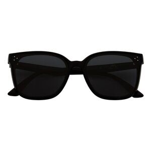 Polarized Womens Oversize 3 Pin Cat Eye Sunglasses Gloss Black Smoke Tint